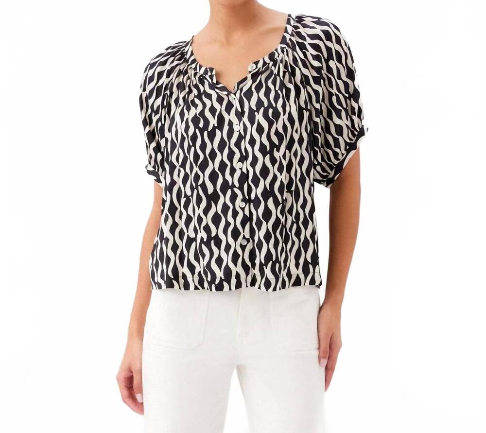 NEW KAREN KANE satin short sleeve peasant top - petite in print